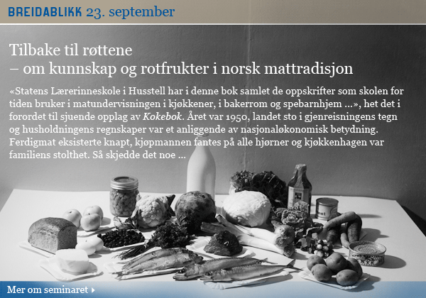 Gammelt foto med ingresstekst om rotfrukt-seminar. F&oslash;lg lenken til utfyllende tekst.