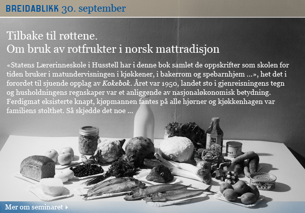 Gammelt foto med ingresstekst om rotfrukt-seminar. F&oslash;lg lenken til utfyllende tekst.