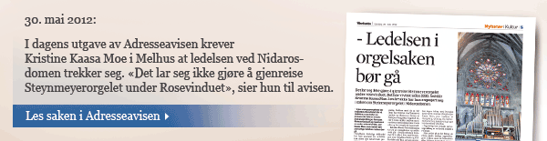 Bildeingress: Kristine Kaasa Moe krever at ledelsen ved Nidarosdomen trekker seg. Klikk for å lese saken i Adresseavisen.